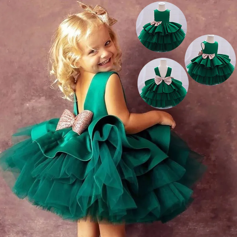 

Summer Sequin Big Bow Baby Girl Dress 1st Birthday Party Wedding Dress For Girl Princess Evening Dresses Kid Cloth, As show