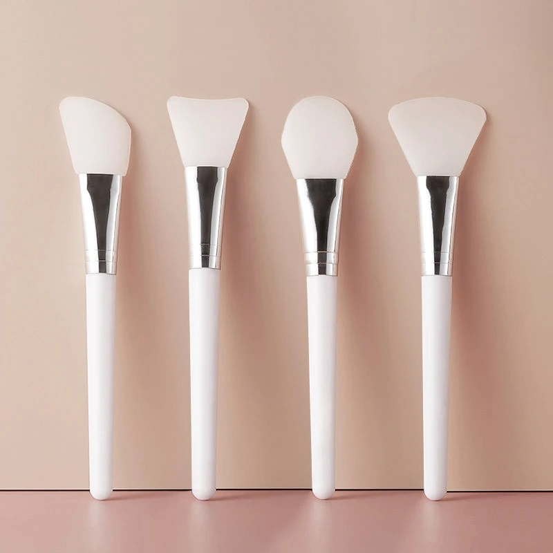 White Silicone Fan Brush Plastic Handle for Professional Facial Mask Mud Cream DIY Skin Care Foundation Gel Cosmetic Beauty Tool
