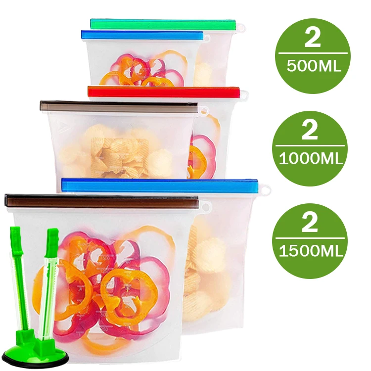 

Food Grade Foldable Reusable Silicone Airtight Seal Food Preservation Bag Silicone bags For Vegetable, Liquid, Snack