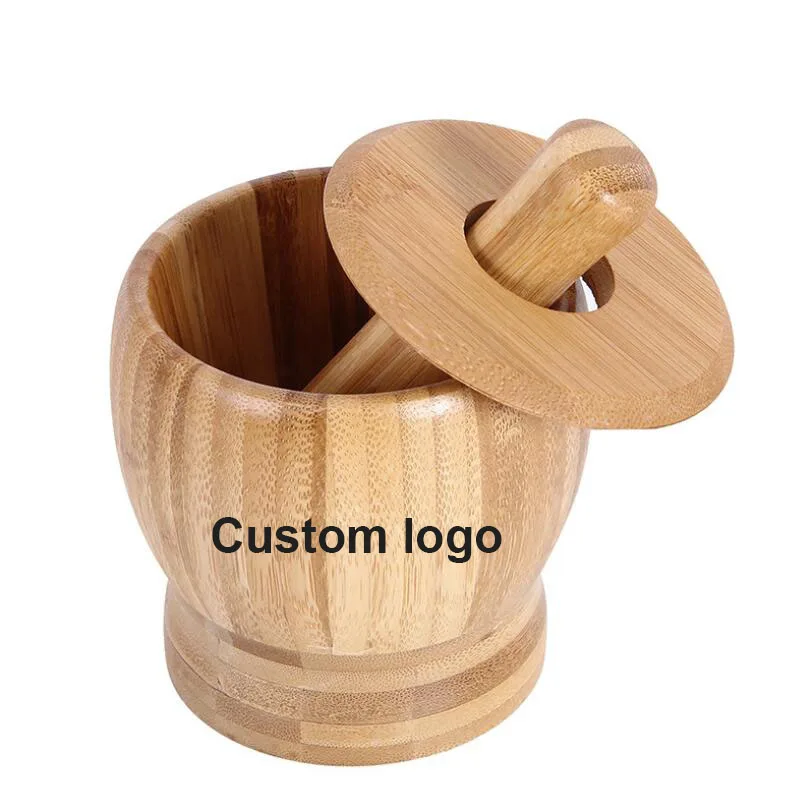 

Kitchen Accessories Traditional Bamboo Mortar and Pestle Set for Garlic Herb Spice Masher Grinder Chopper