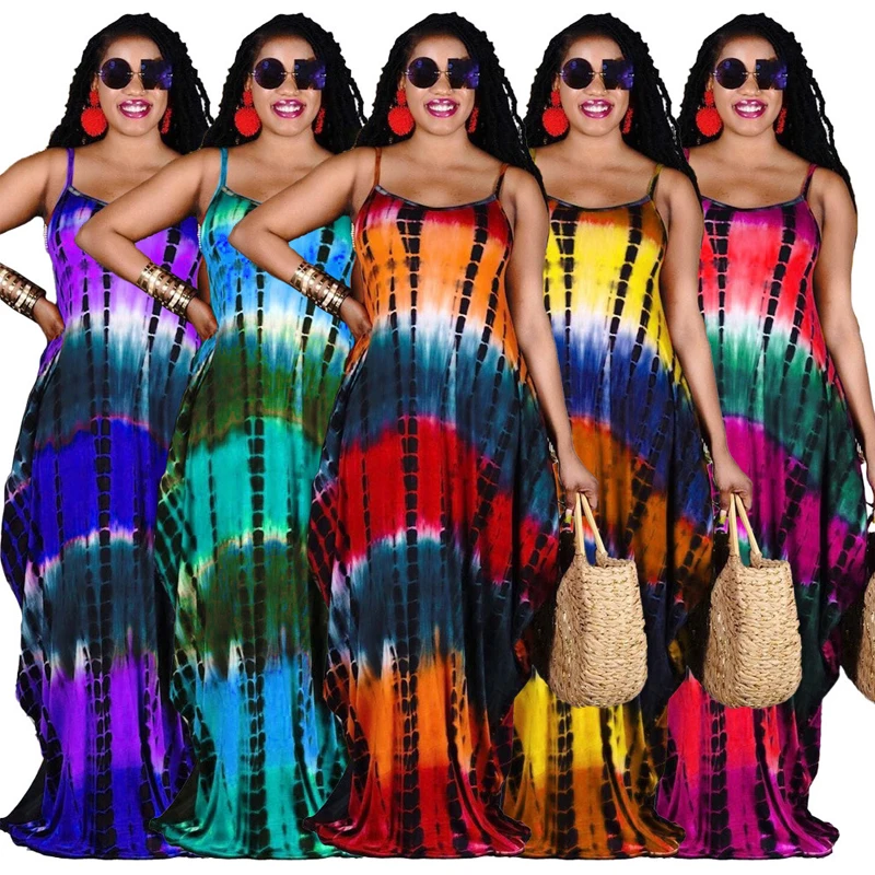 

New Arrive Summer Casual Women Plus Size Tie Dye Long Women Maxi Dresses, Customized color