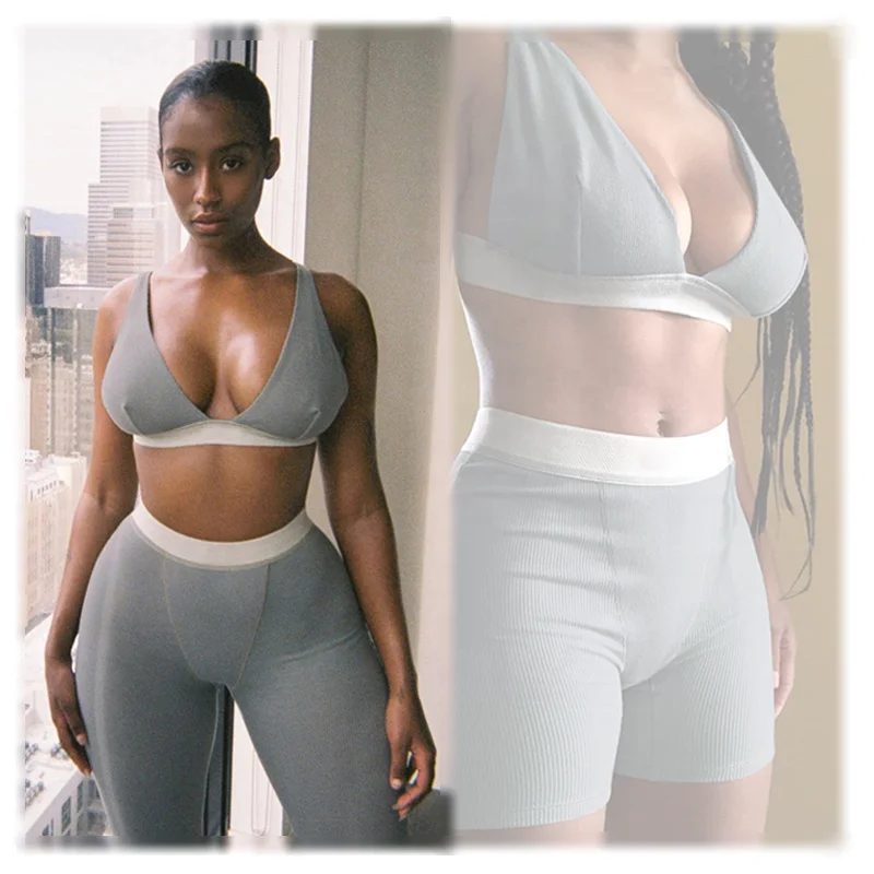 

New Arrival Base Bra Set Locomotive Wind Trousers Slim Rib Pit strip Fitness Plus Size to 5XL Yoga Wear Sets, Available