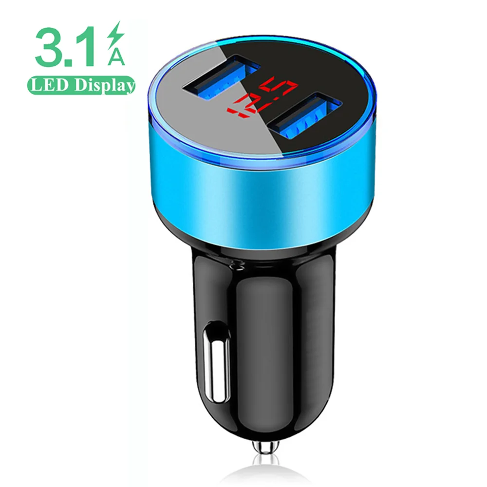 

Free Shipping 1 Sample OK 15.5W 3.1A Car USB Charger LED Mobile Phone Charger 2 Port USB Fast Car Charger for iPhone for Tablet