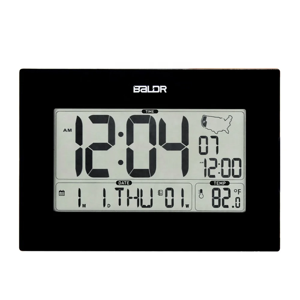 

BALDR B0311 Digital Atomic Wall Clock Calendar Thermometer Hygrometer Indoor Temperature Meter Humidity Gauge Wall Clock, Black/white