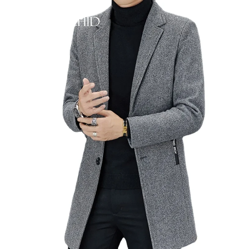

In stock polyester slim fit jacket parkas men winter long coat, Gray,kakhi