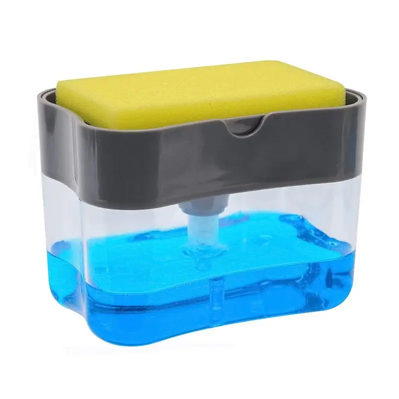 

B1755 Creative Bathroom Kitchen Soap Dispenser Box Wash Sponge Holder Pump Sponge 2 in 1 Manual Press Liquid Soap Dispenser