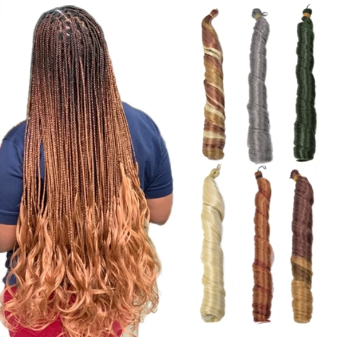 

Wholesale 24inch French Spiral Curl Hair Afro Kinky Crochet Hair Braids Loose Body Wave Silky Synthetic Braiding Hair Extensions, Pic showed black blonde ombre spiral curl