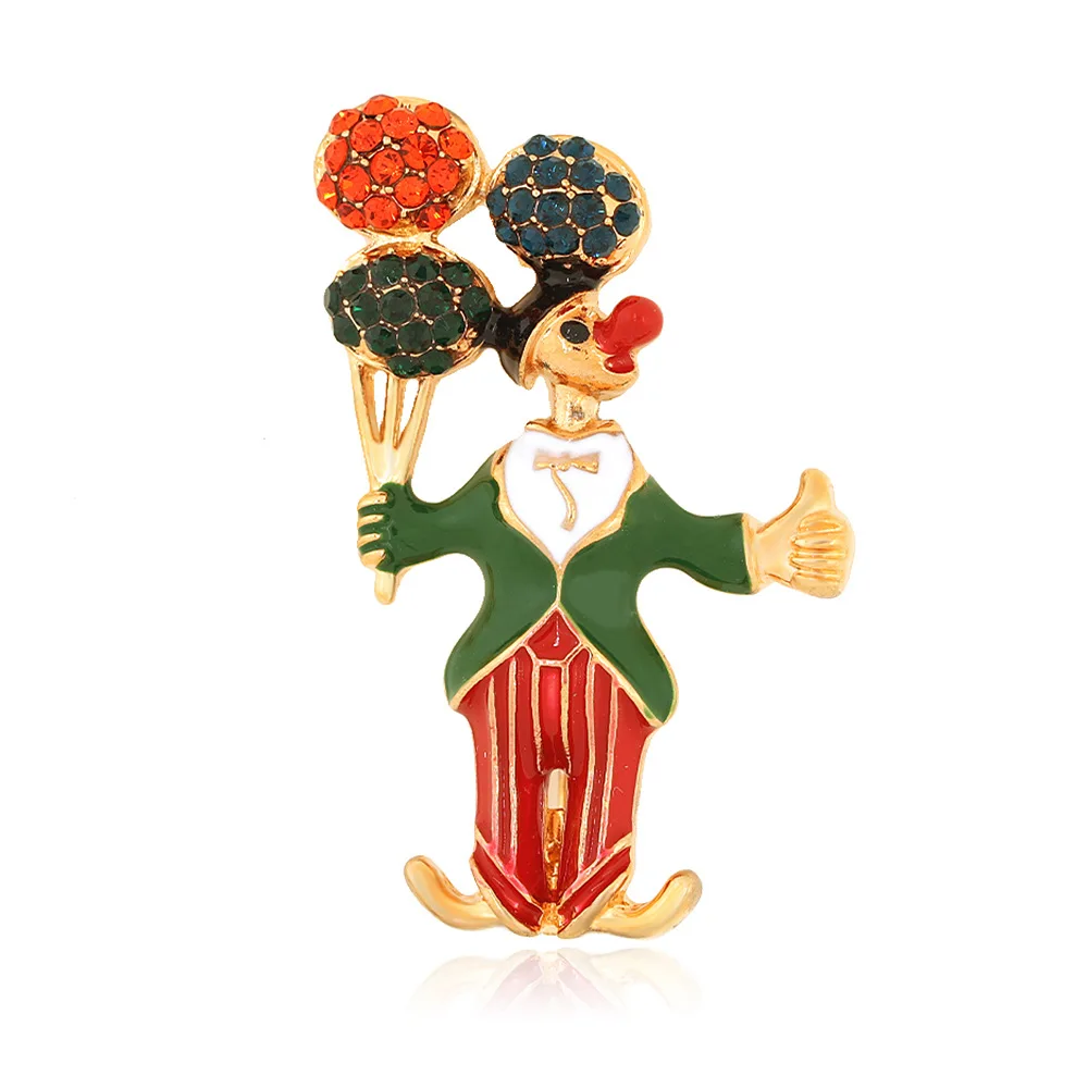 

Wholesale New Christmas Decorations Series Fashion Diamond Alloy Drip Oil Cartoon Clown Brooch Jewelry For Women