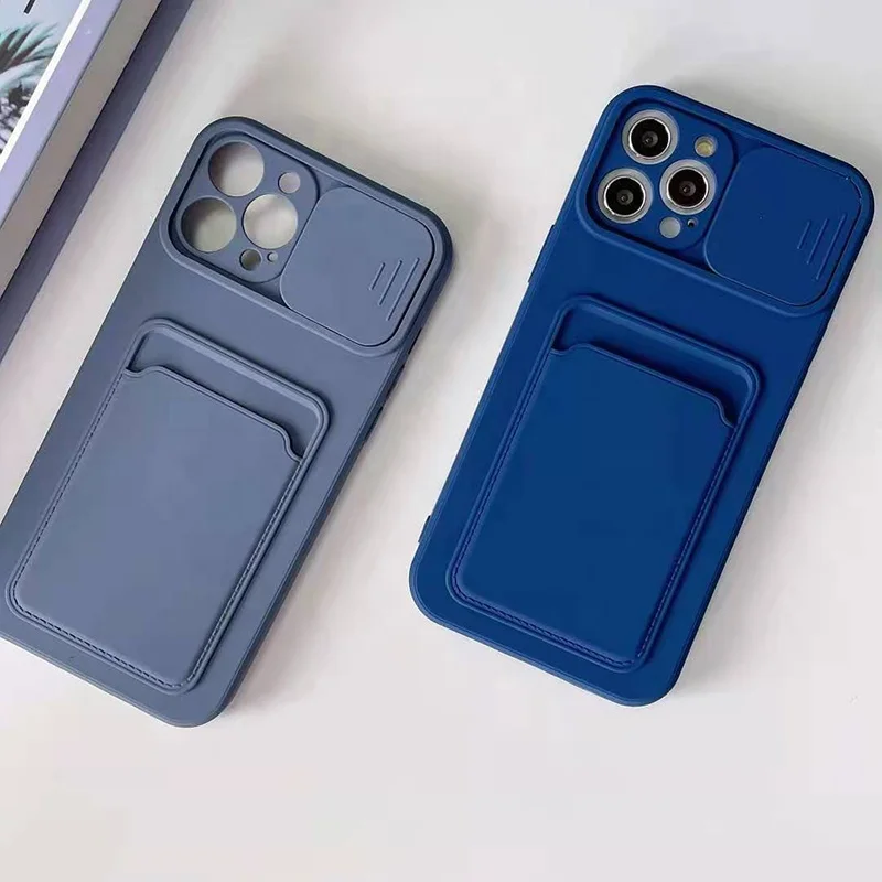 

Slide Camera Lens Protection Case Cover for Mobile with Credit Card Holder Soft TPU Cell Phone Case for iPhone 12 12 Pro, Multi colors