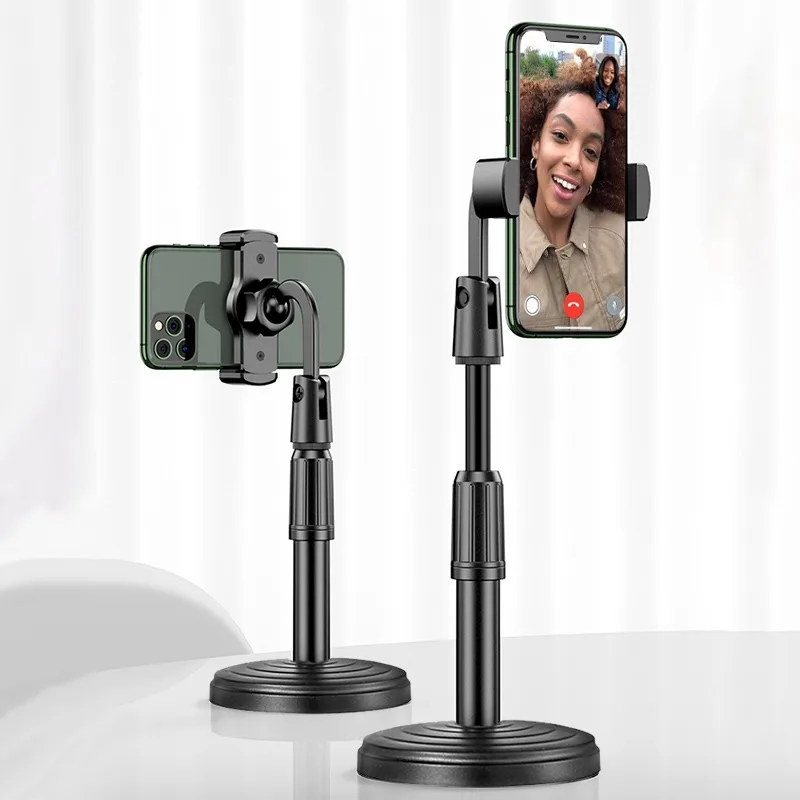 

Wholesale in Stock 360 Rotate Desktop Live Streaming Overhead Shoot Video Round Base Smartphone Mobile Phone Holder Stand, White