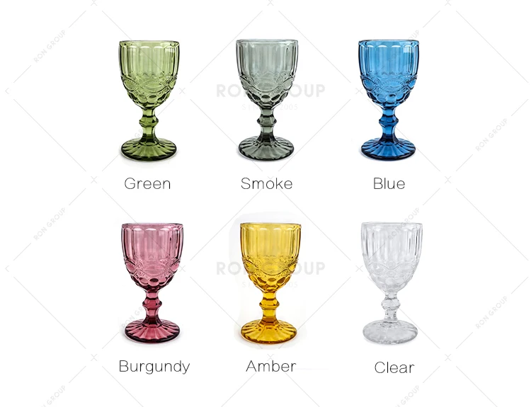 China Manufacturer Sell Reusable Vintage Red Wine Small Pressed Engraved Colored Red Wine Glass Cup for Wedding Party Decoration