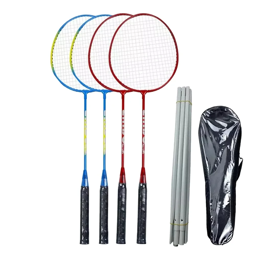 

4 PCS/Set Badminton Rackets with Net Pole for Backyard Beach Game Portable Aluminum Alloy Badminton Set Classic Outdoor Gift