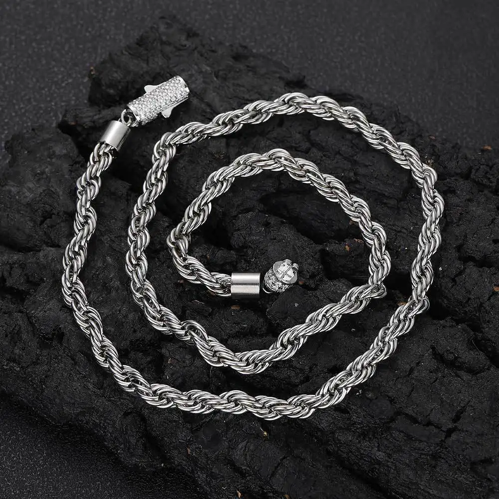Fashion Jewelry Necklaces  6mm CZ Diamond Clasp Stainless Steel Rope Chain