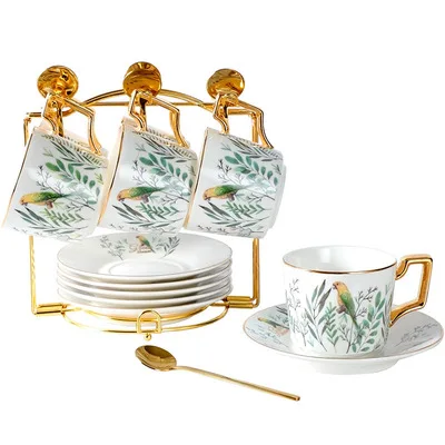 

European-style luxury gold-painted home afternoon tea coffee ceramic cup and saucer set, White
