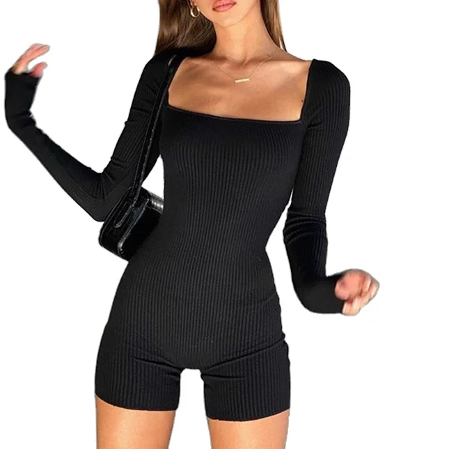 

Custom Women Sexy Long Sleeve Stretch-Knit Romper Bodycon Short Jumpsuit