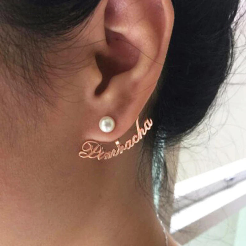 

Personalized Custom Letter Zircon Name Nameplate Stud Earring For BFF