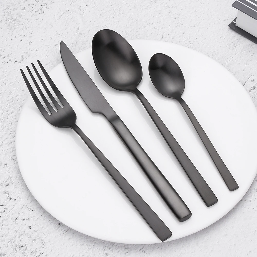 Wholesale PVD Silverware Metal Matt Black Matte Cutlery Set