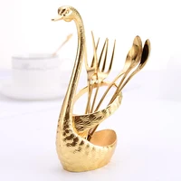 

Creative Reusable Cutlery Zinc Alloy Swan Cutlery Set Dessert Fruit Knife And Fork Promotional Gift Hotel Supplies