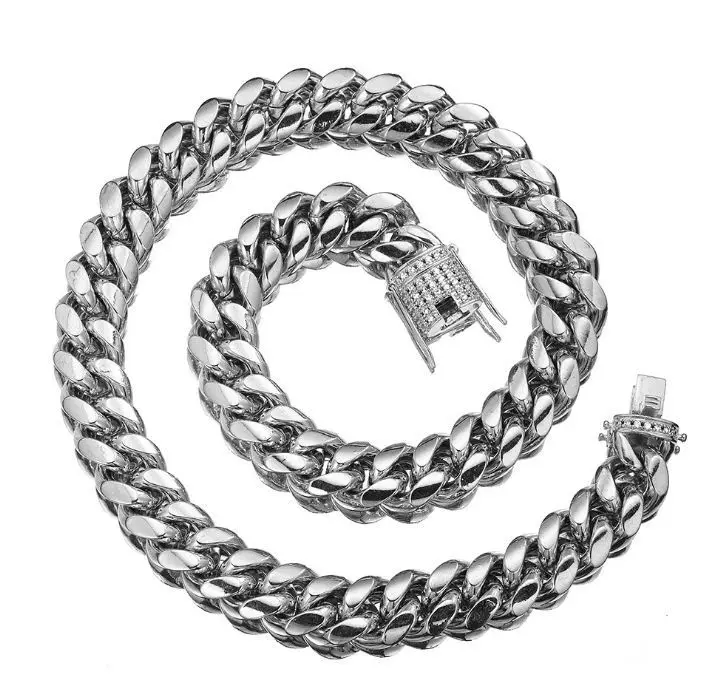 

Heavy Punk Jewelry 12mm 14mm Silver Plated Hip Hops Miami Cuban Chain Necklace Stainless Steel Cuban Link Chain Necklace for Men