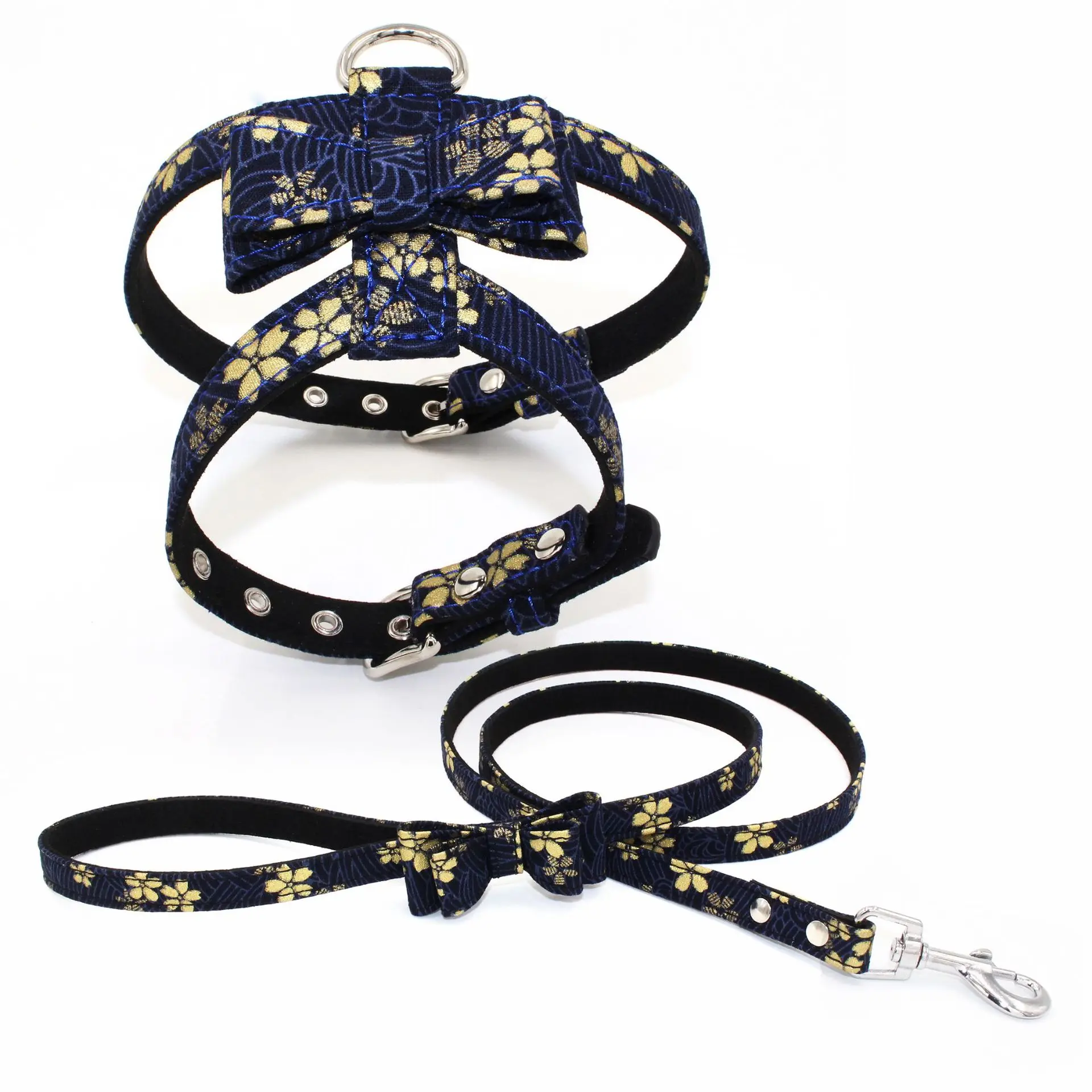 

New Japanese style fabric crafts pet harness bow vest style dog leash explosion-proof dog rope leash