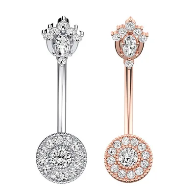 

Sexy Piercing Body Jewelry Rose Gold CZ Flower Navel Ring Surgical Steel Round Zircon Crown Belly Button Ring