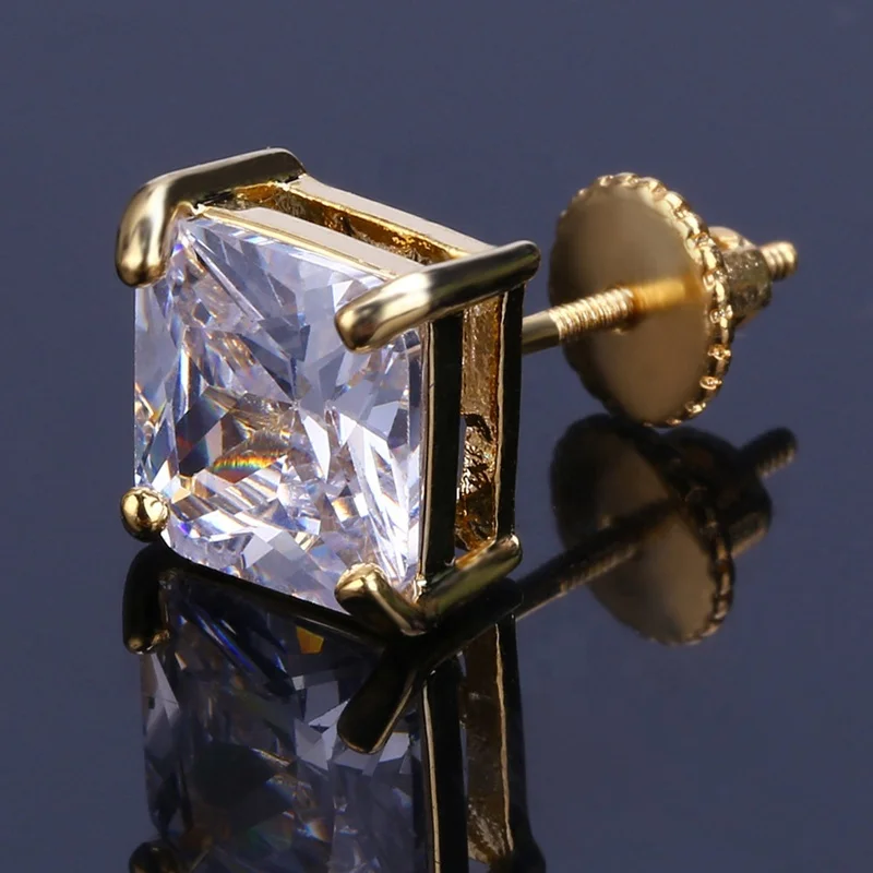 

Fashion Trendy 14k Princess Cut Diamond Single Stud Earring with Screw Lock