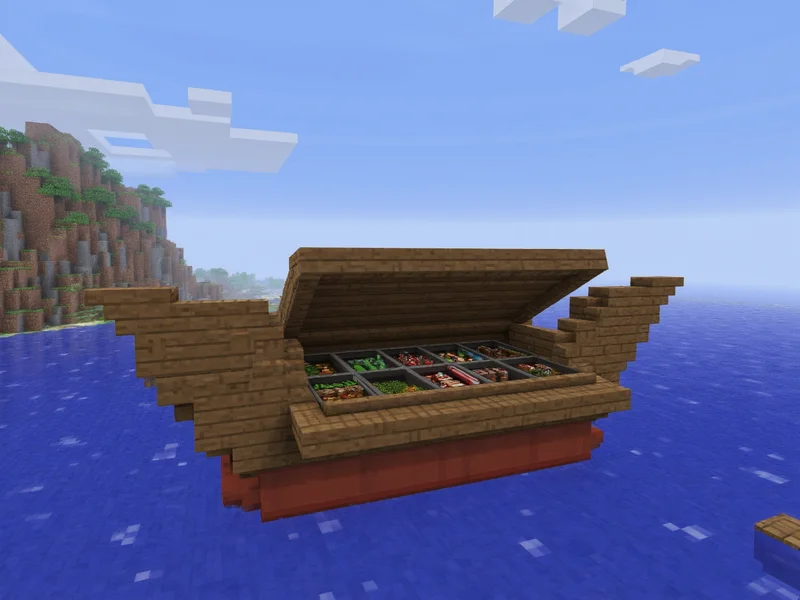 Minecraft chest boat with inventory storage while traveling