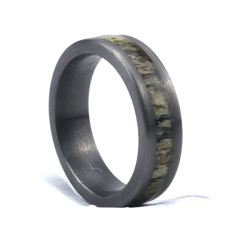 

Poya 8mm Flat Deer Antler Inlaid Sandblasted Grey Tungsten Ring For Mens Wedding