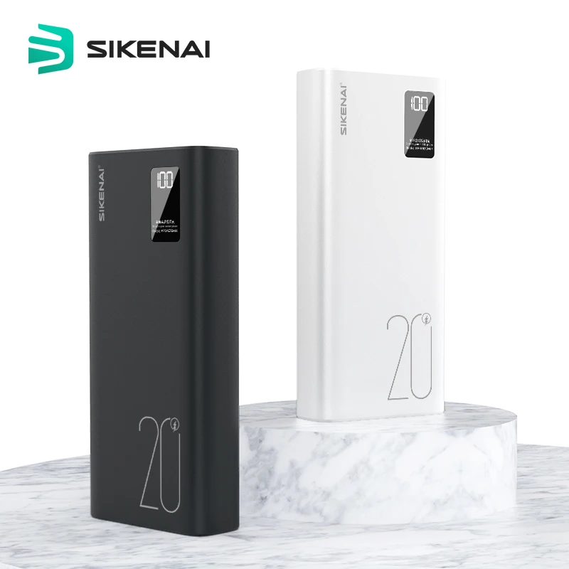 

Sikenai Best Power Bank Fast Charger LED PowerBank 20000 Mah, Black white