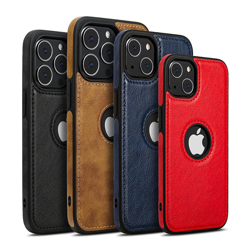 

For iPhone 13 Leather Case Shockproof Cover with Hole, Luxury Retro PU Leather Cases for iPhone 11 13 Mini 12 Pro Max, Black,blue,red,brown