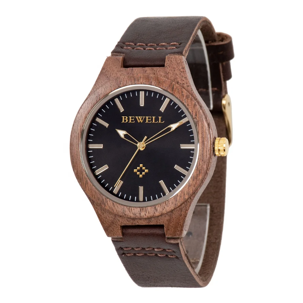 

Brand your name custom OEM ODM Leather Strap Bewell Wood Watch