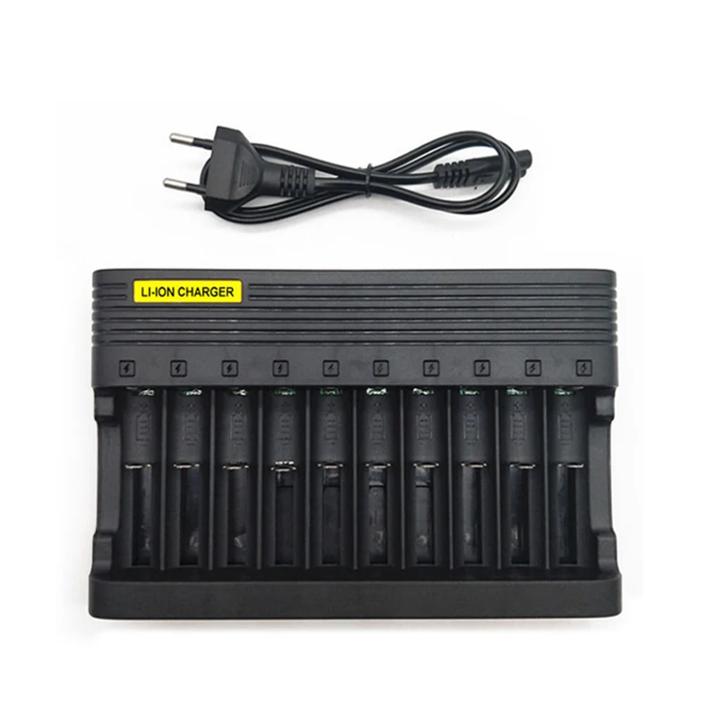 

PUJIMAX 10 Slots lithium battery charger LED Li-ion battery charging station for 16340-14500-18650-18500 rechargeable batteries, Black