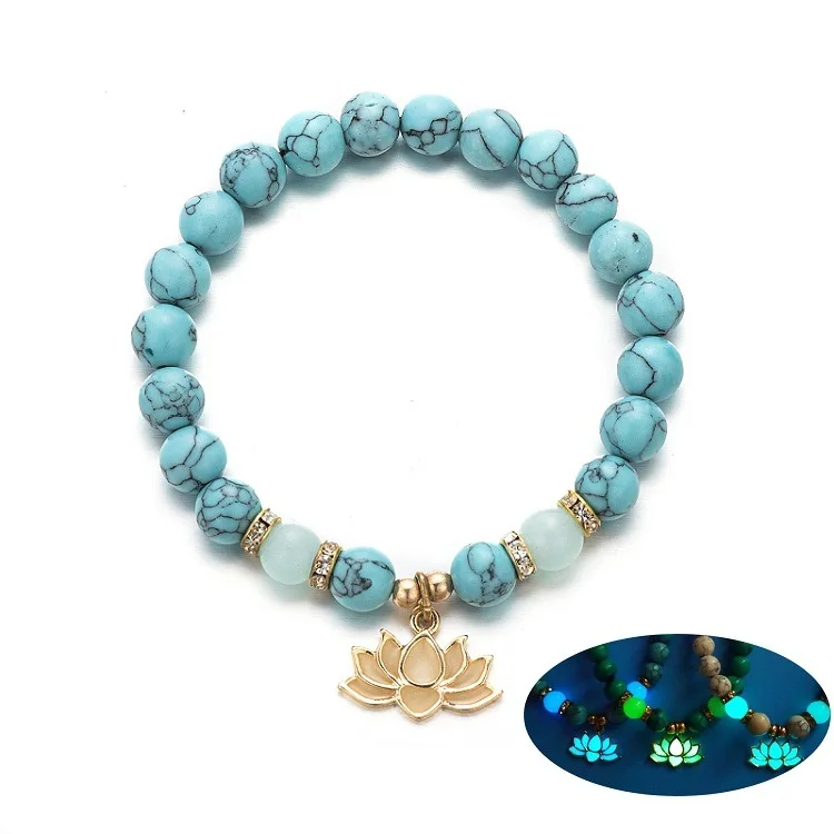 

8mm Natural Stones Luminous Glowing In The Dark Lotus Flower Shaped Women Yoga Prayer Buddhism Bracelet