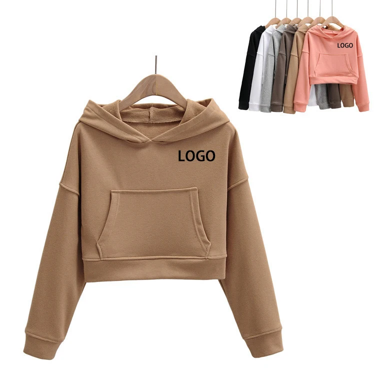 

Wholesale winter tops women pure color long sleeves pocket decoration casual hooded pullover street style workout sweatshirt