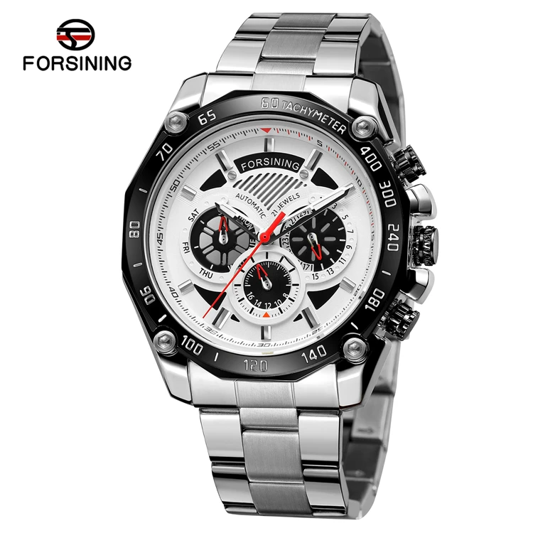

Forsining 160 Military Silver Clock Steampunk Series Complete Calendar Men Mechanical Automatic Watches Relogio masculino