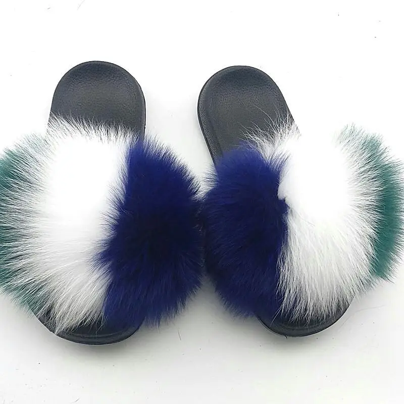 

New colorful Women Furry artificial Slippers Ladies Cute Plush Fox Hair Fluffy Sandals Women's Fur Slippers