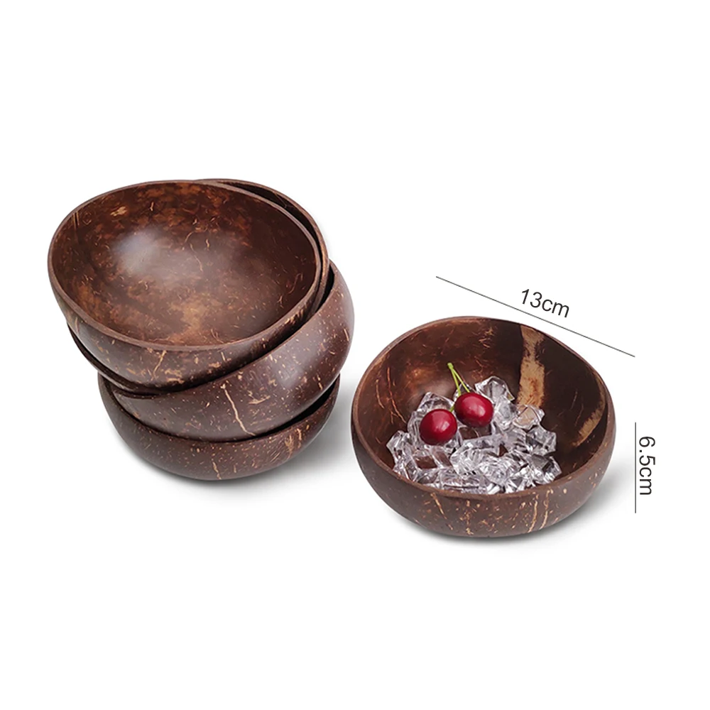 

Handmade Polish With coconut oil Natural Coconut Bowl With Spoon Folk Set And Straws-Rope Stands, Brown