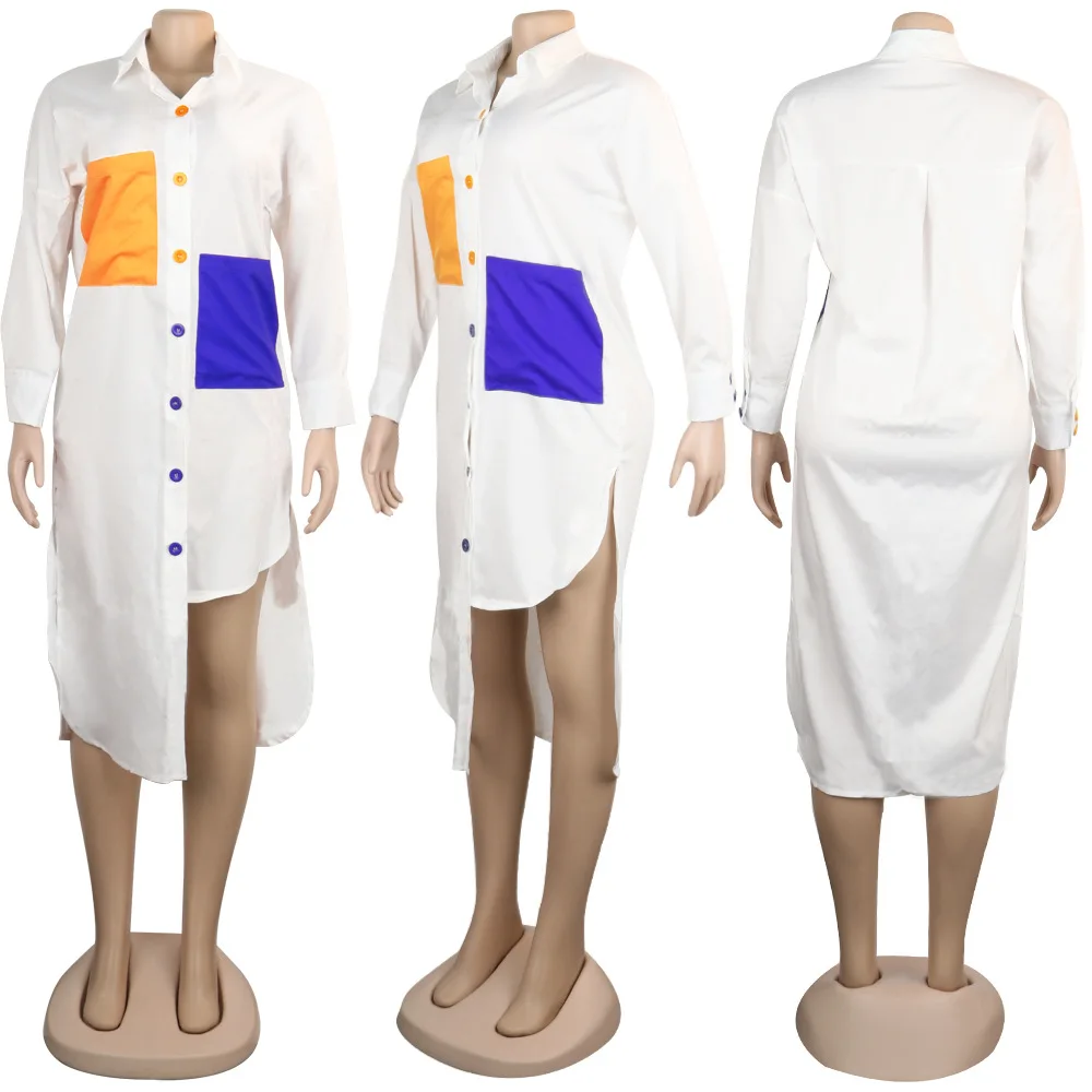 

B14633A 2020 Fall New fashion women sexy knee length loose shirt dress, Shown