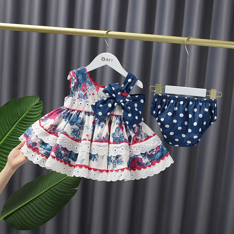

Summer Lolita Prnicess Vintage Sleeveless Bow Ball Gown Dress For Baby Girls Birthday Party Easter