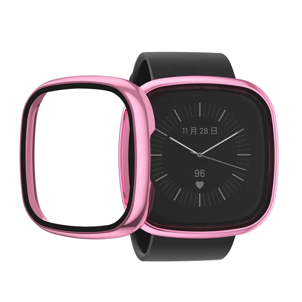 

For Fitbit versa 3 case, Hard PC Tempered Glass plastic cover for fitbit sense 2021