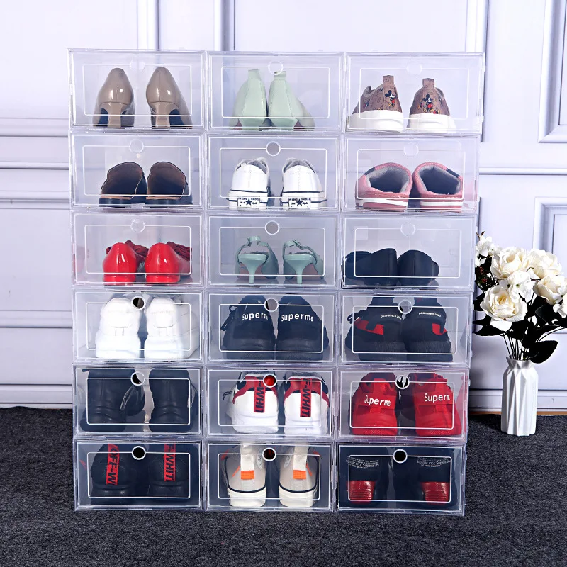 

Wholesales Clear Stackable Shoe Box with Magnets Acrylic storage Shoe Box Transparent custom Display Sneaker box case
