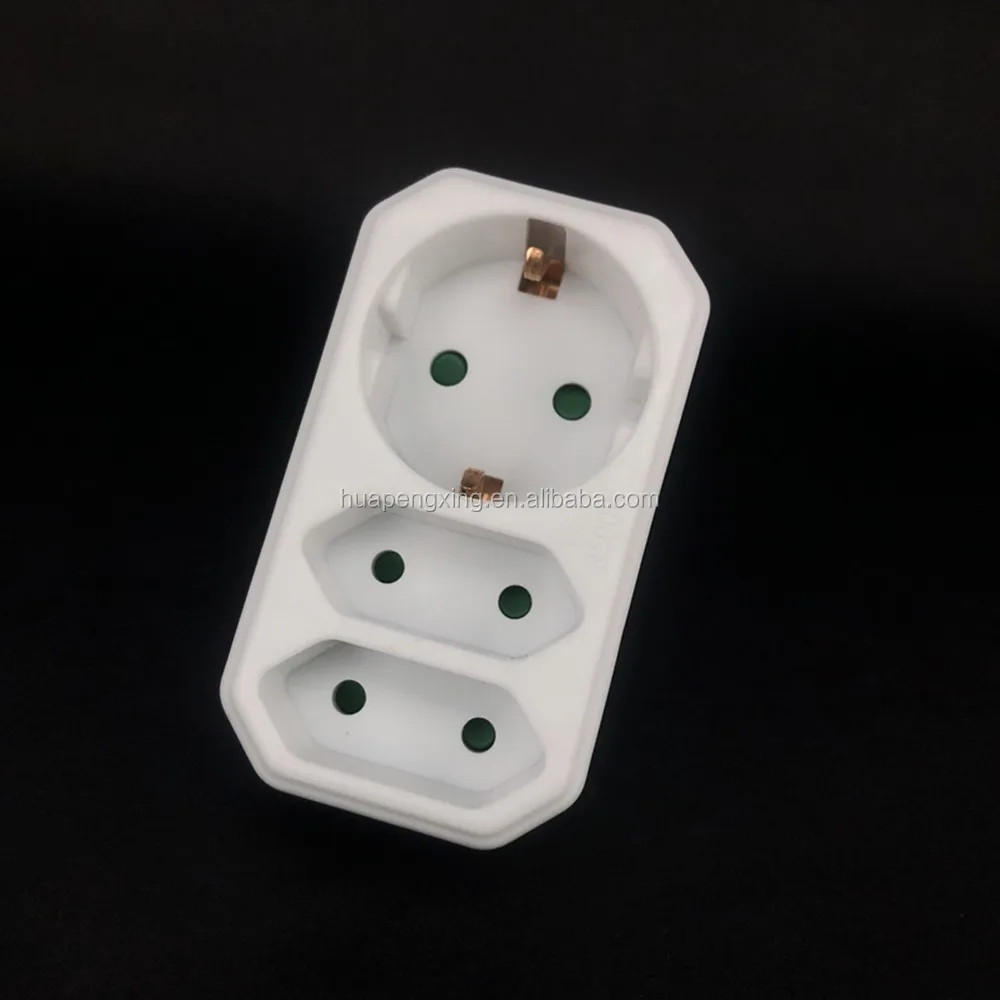 White Ce Copper 16a 3way 1 To 3 Eu Schuko Adaptor Plug Turkey Portugal