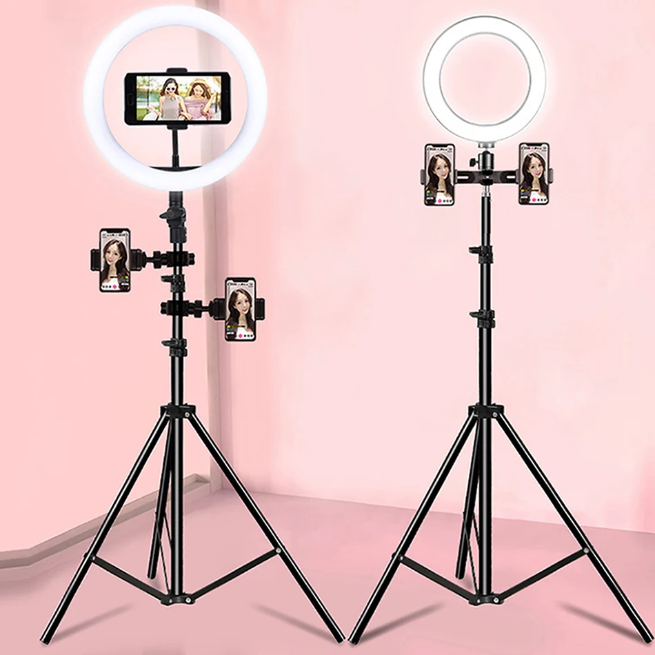 

GAZ-111C Good quality tabletop stand with phone holder and mic clip for makeup live circle lamp, Black