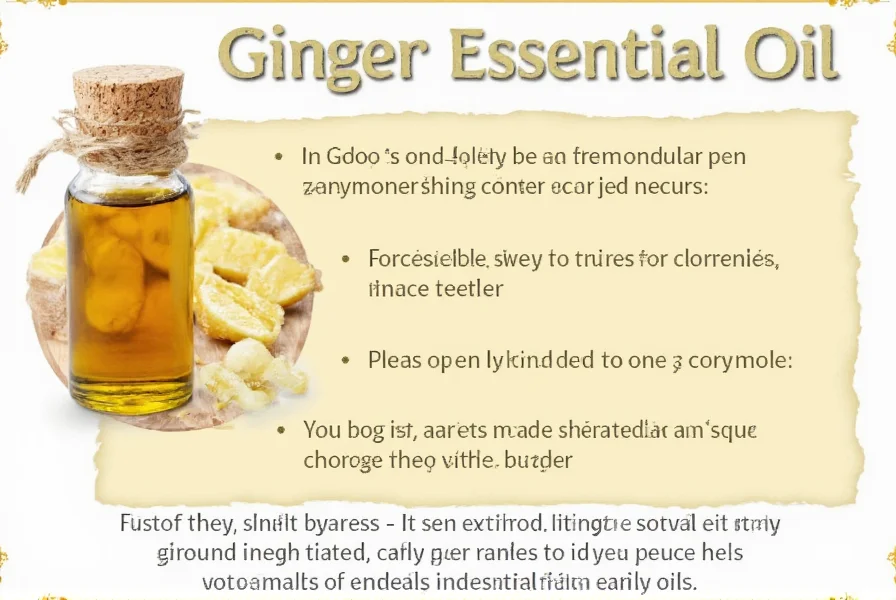 Close-up view of ginger essential oil bottle with fresh ginger root and carrier oil dropper