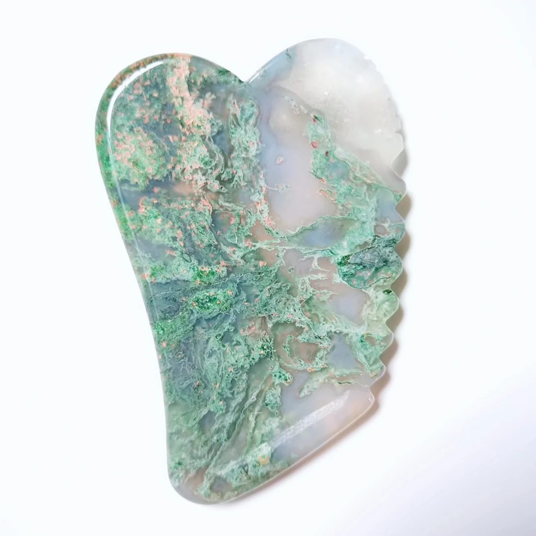 

Hottest Design Natural Spiky Moss Agate Square Shape facial Roller massage tool gua sha scraping massage tool
