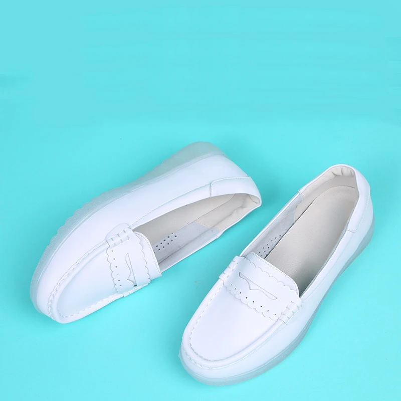 

Women White Soft Genuine Leather Hospital Medical Shoes Flat Nursing Shoes