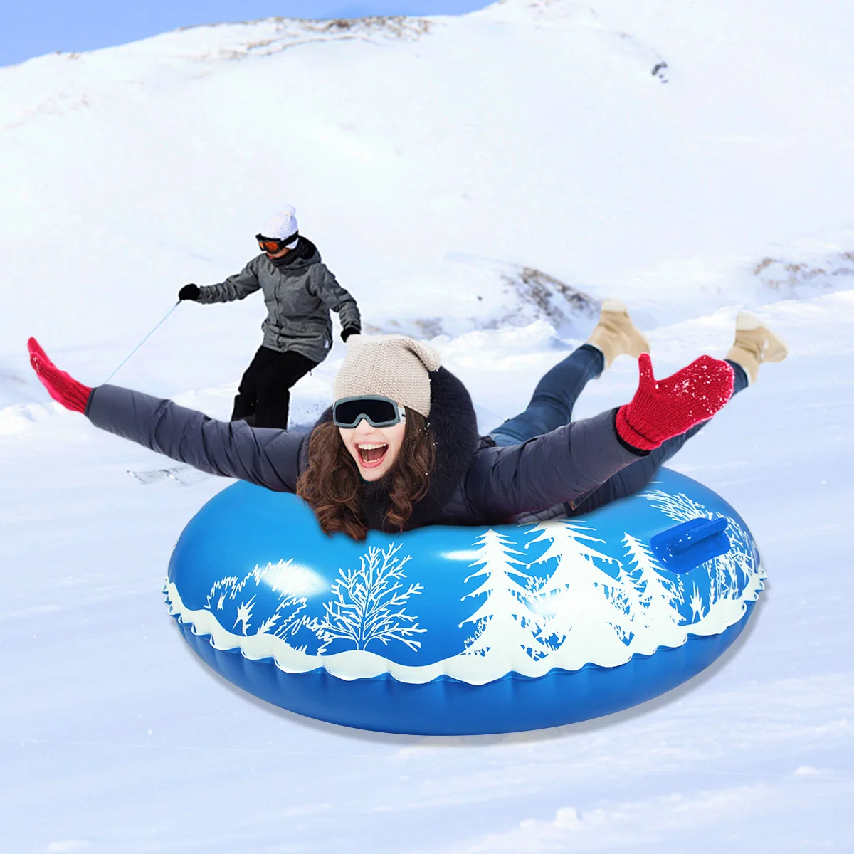 Details about   Portable Inflatable Snow Tube 47'' Diameter Sled Heavy Duty Snow Sledding Tube 