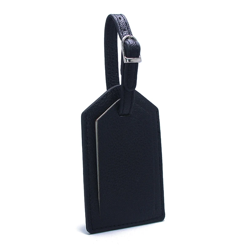 

Black PU Suitcase Name Tag Holder Baggage Label ID Address Tag Boarding Business Travel Handbag Accessories Leather Luggage Tag