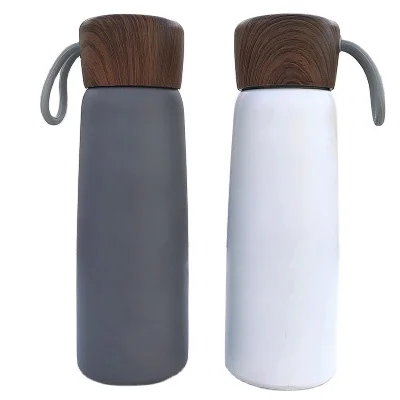 

500ml Double Wall Vacuum Water Bottle Tumbler With Wooden Lid