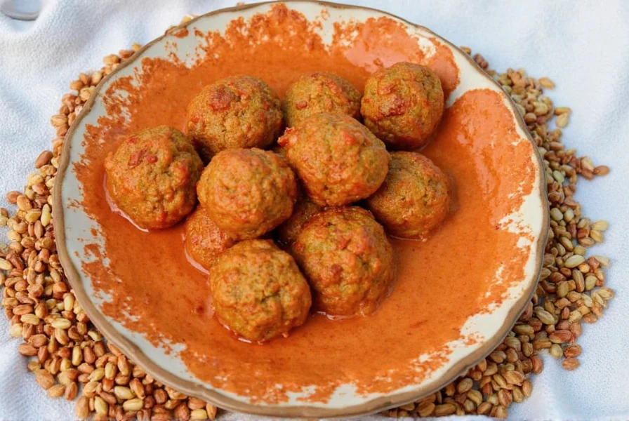 Homemade albondigas being fried in a pan